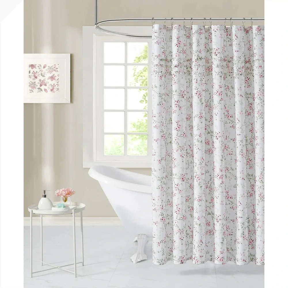 Simply Shabby Chic Cherry Blossom RUFFLES Vintage Shower Curtain French Country